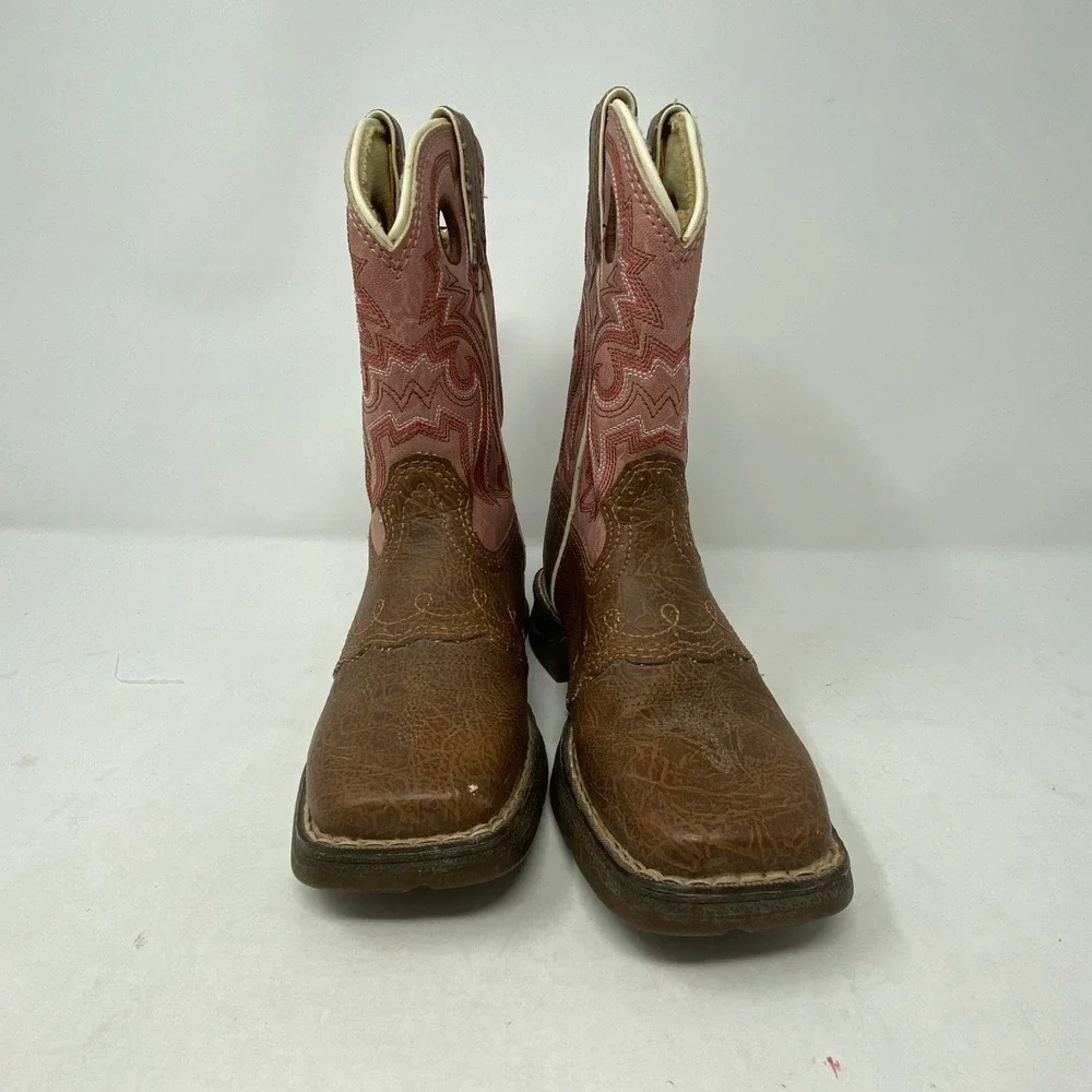 Durango Lil Durango Kids 8 Inch Western Boots Tan Pink BT287 Square Toe Size 11M